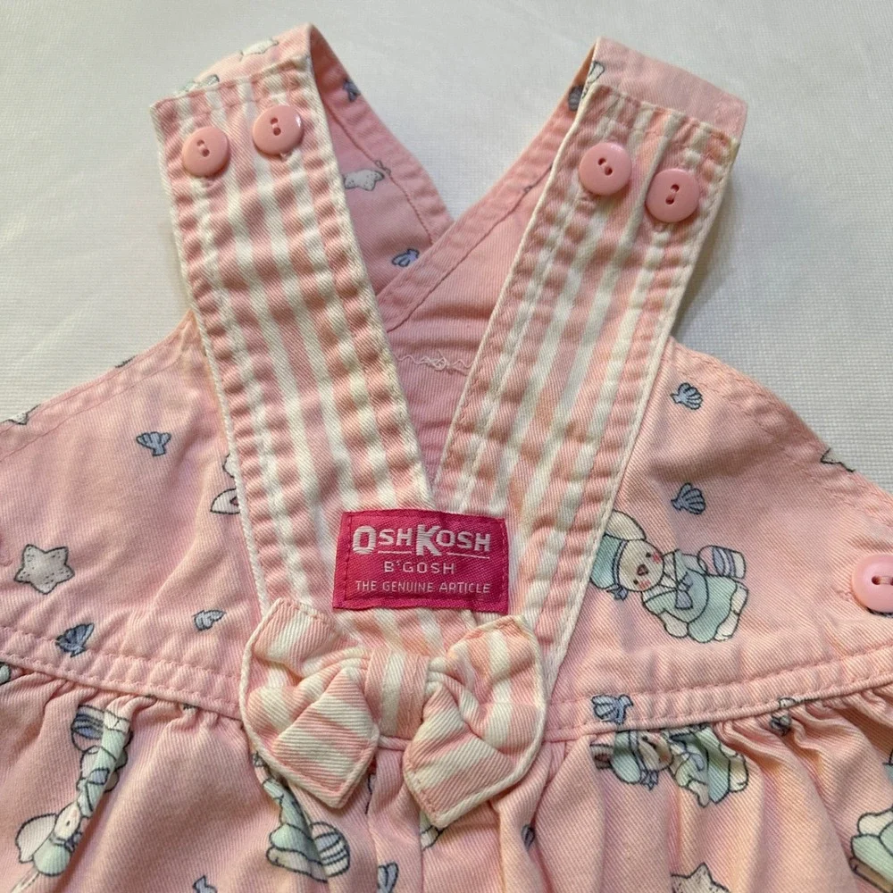 Vintage‎ OshKosh B'Gosh Vestbak Pink Bunny Sailor Romper 18M Overalls Bubble USA
